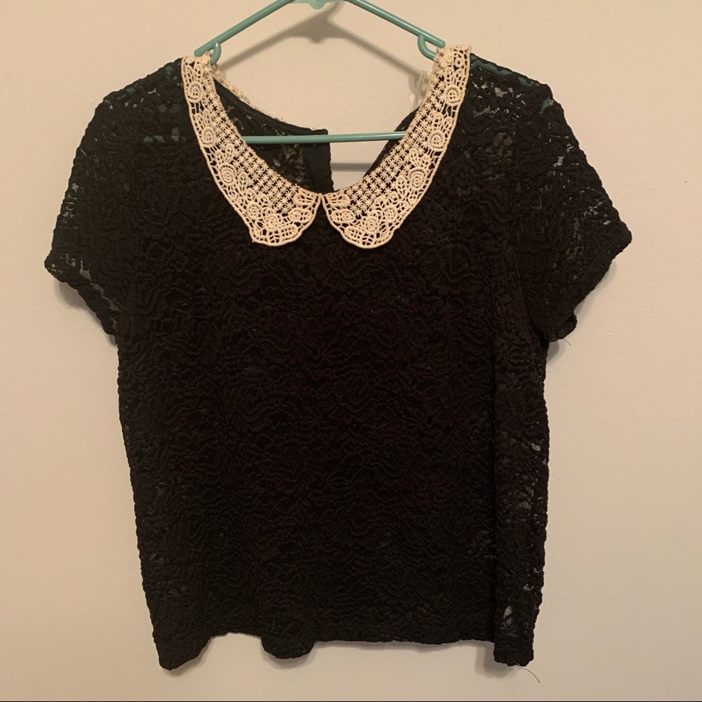 Peter Pan Collar Black Lace Top Twee Style Cottagecore